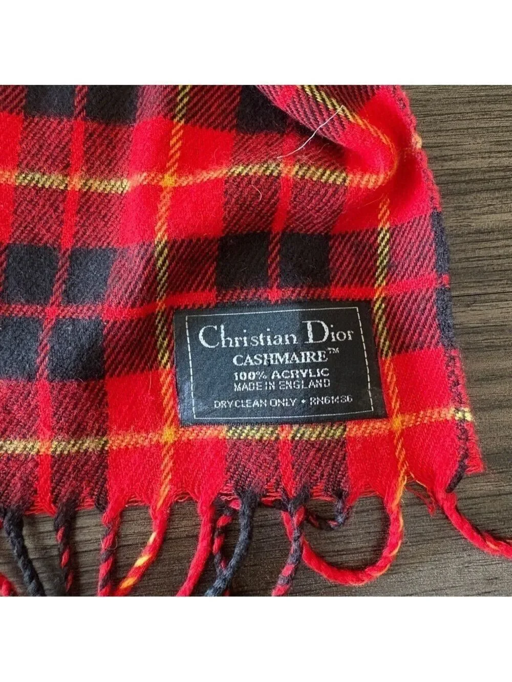 Christian Dior Classic Fall Red Black Plaid Scarf